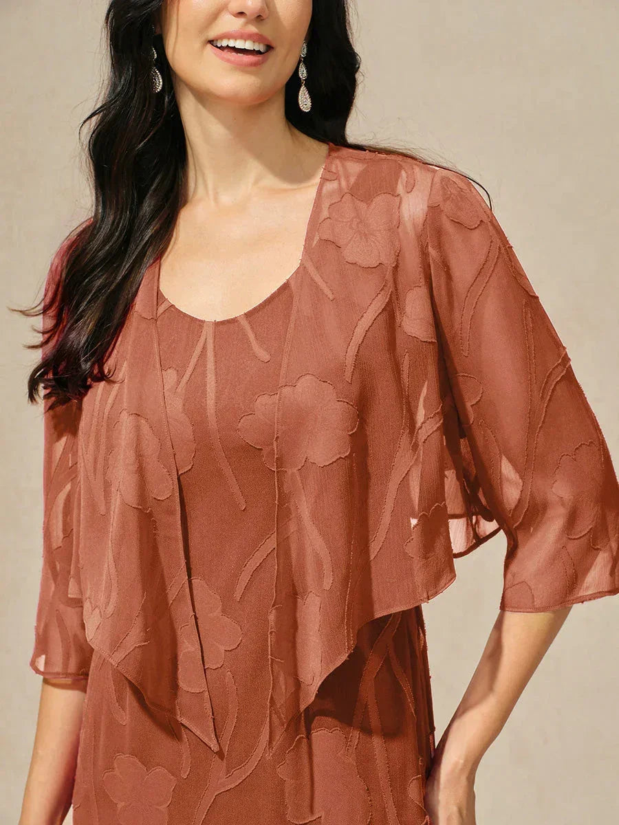 Coprispalle floreale trasparente in chiffon a 3/4 di manica