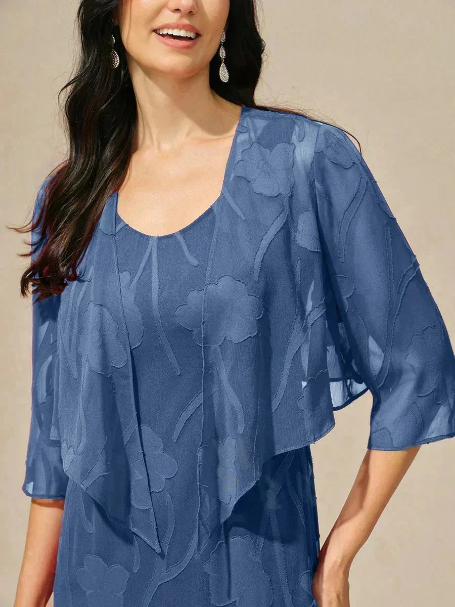 Coprispalle floreale trasparente in chiffon a 3/4 di manica