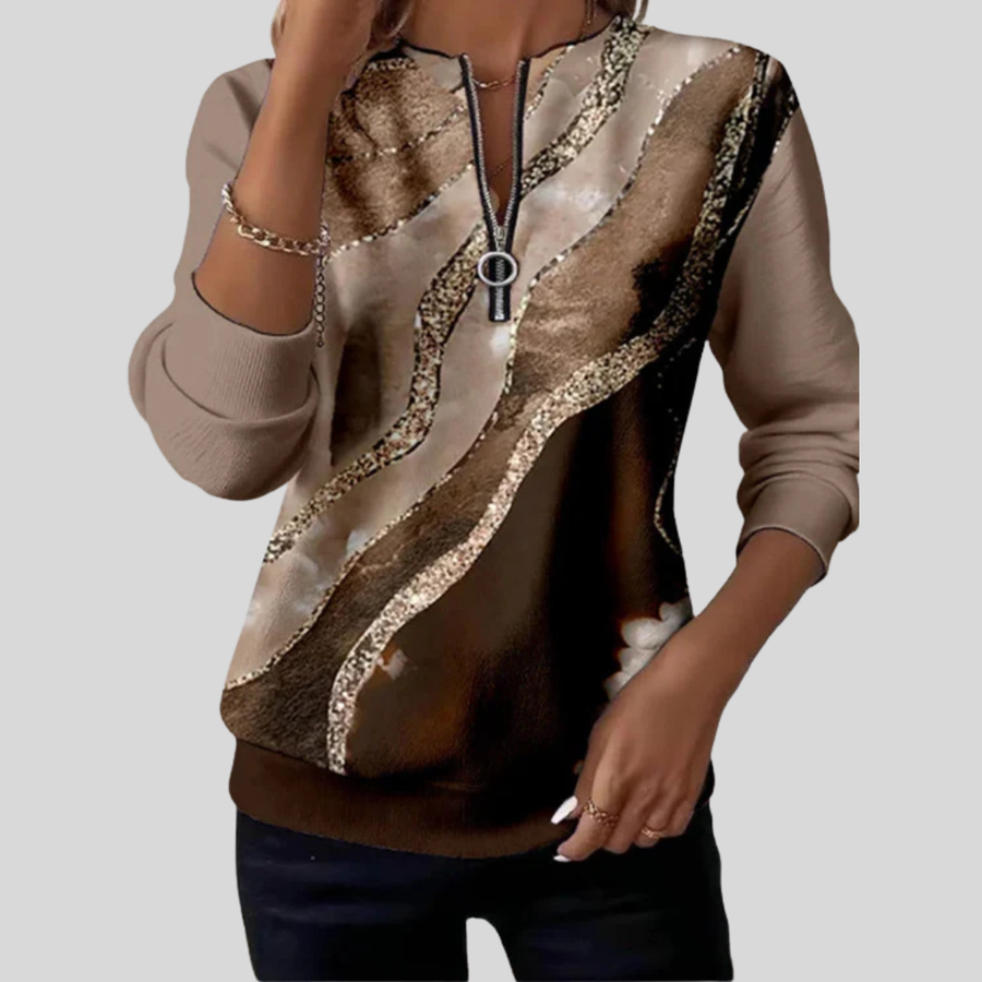 LUCREZIA™ | Felpa con Zip Stampa Marmorizzata