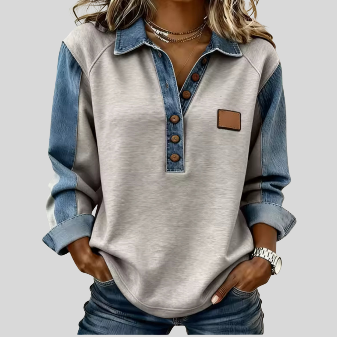 NICOLETTA™ | Maglione Bicolore con Collo Camicia