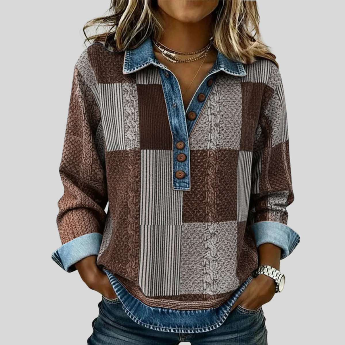 IOLANDA™ | Maglione Patchwork Effetto Denim