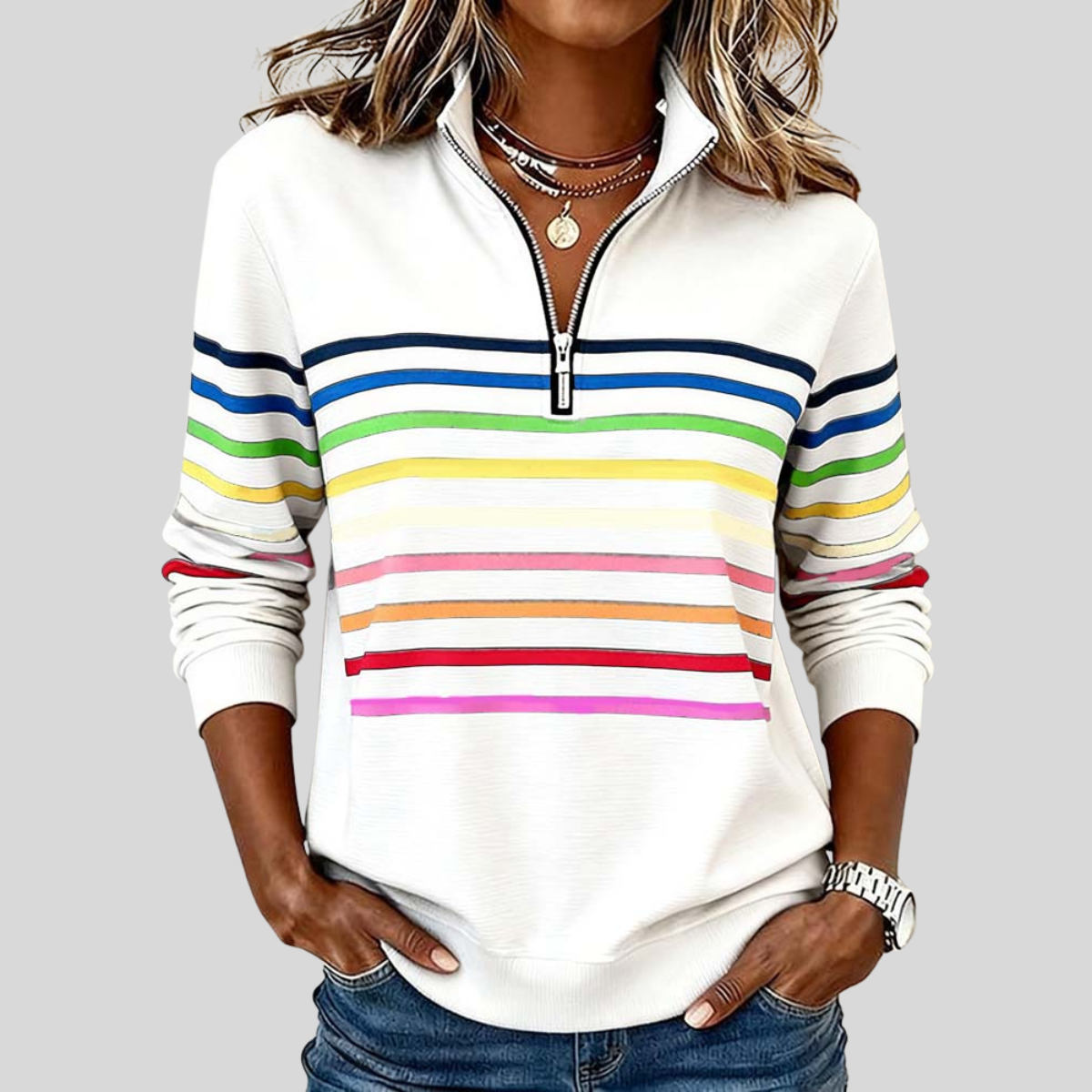ELSA™ | Felpa con Mezza Zip a Righe Multicolore