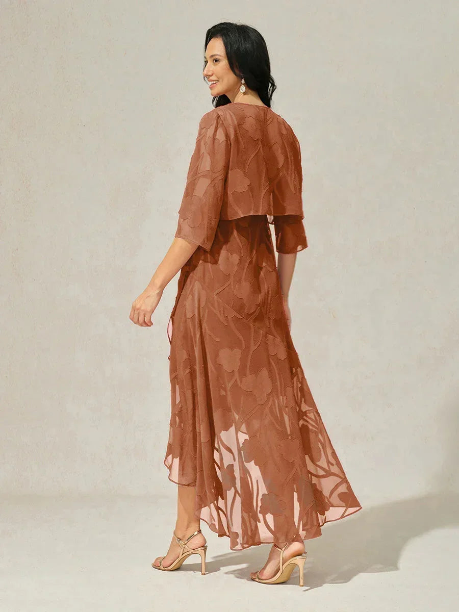 Coprispalle floreale trasparente in chiffon a 3/4 di manica
