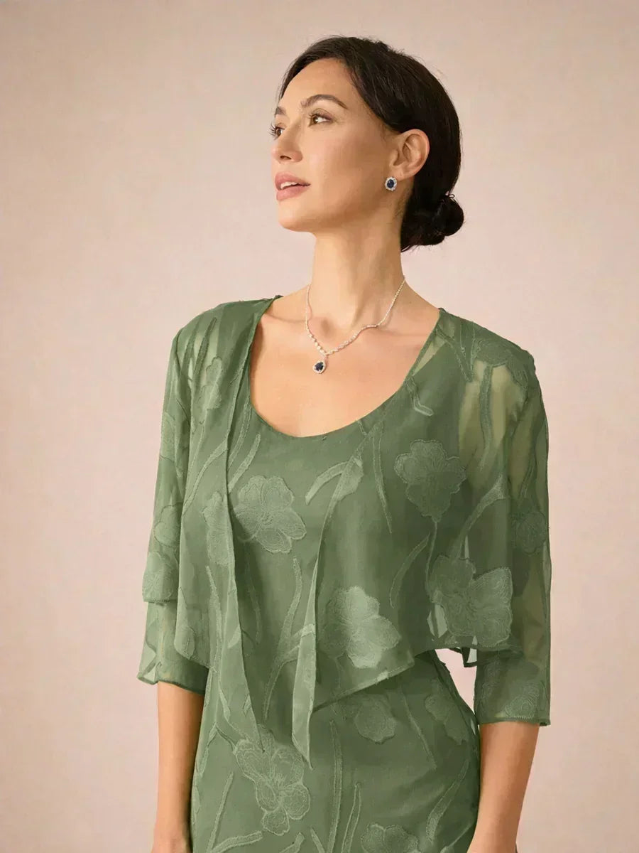 Coprispalle floreale trasparente in chiffon a 3/4 di manica