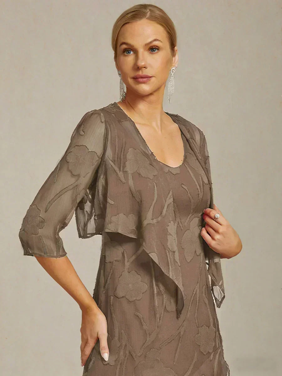 Coprispalle floreale trasparente in chiffon a 3/4 di manica