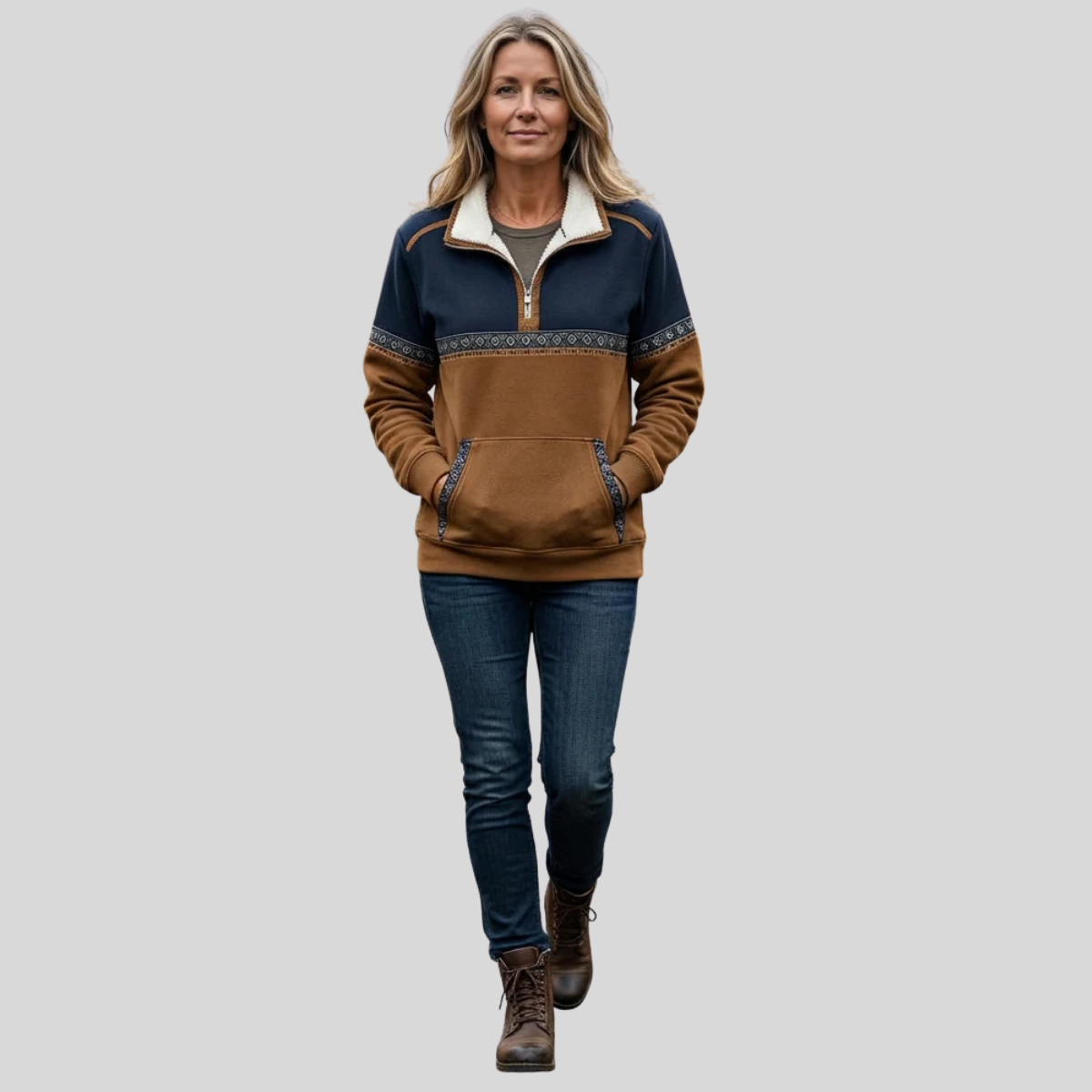 RENATA™ | Maglione con Mezza Zip e Collo Sherpa