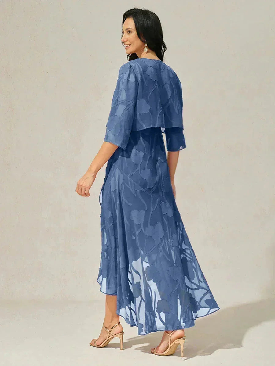 Coprispalle floreale trasparente in chiffon a 3/4 di manica
