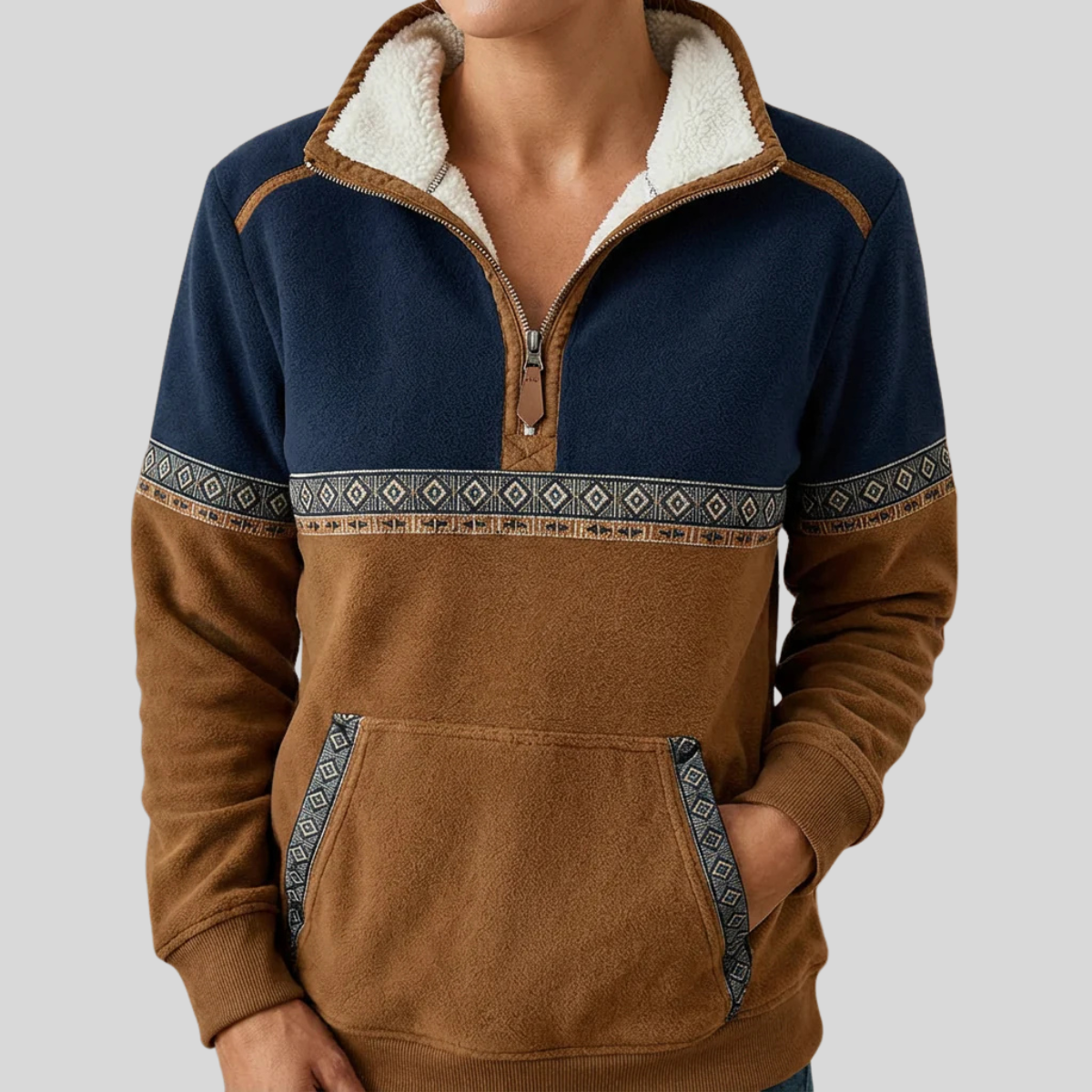 RENATA™ | Maglione con Mezza Zip e Collo Sherpa