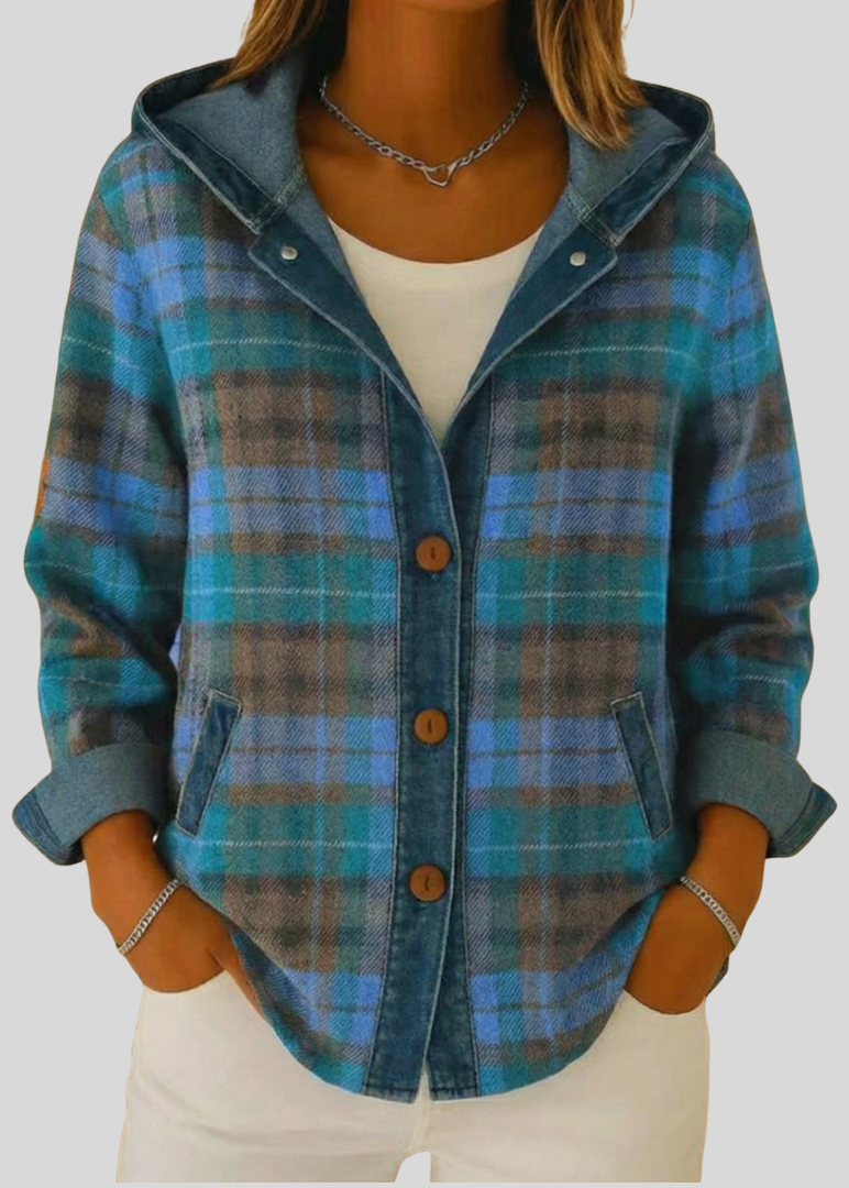 MARCELLA™ | Camicia-Giacca a Quadri Blu con Cappuccio