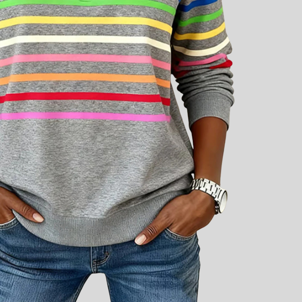 ZELINDA™ | Felpa con Zip a Righe Multicolore