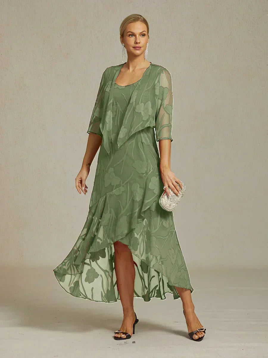 Coprispalle floreale trasparente in chiffon a 3/4 di manica