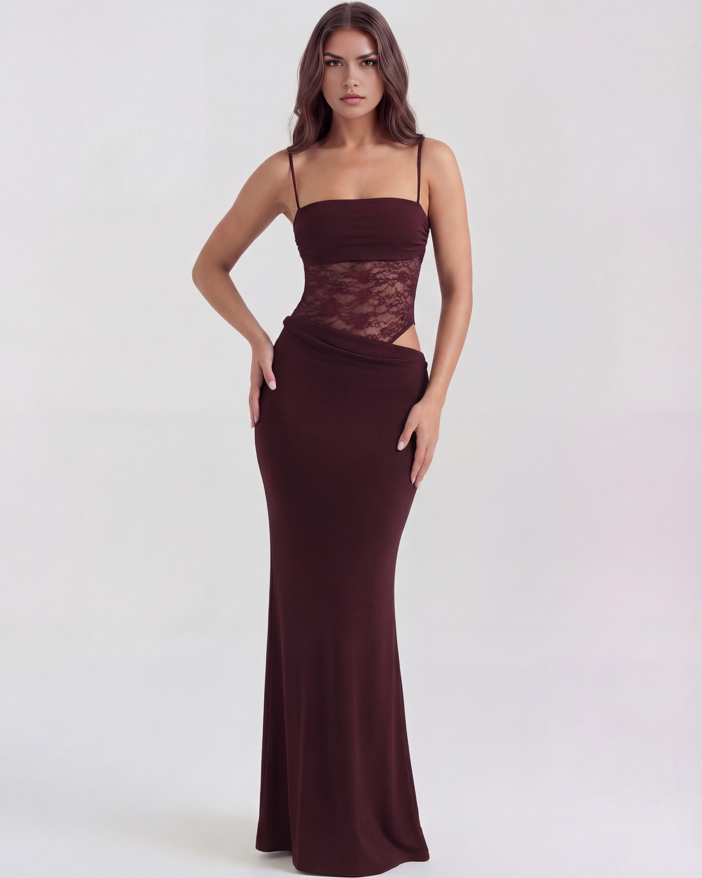 VALERIA™ | Abito Lungo con Pizzo in Vita Nero