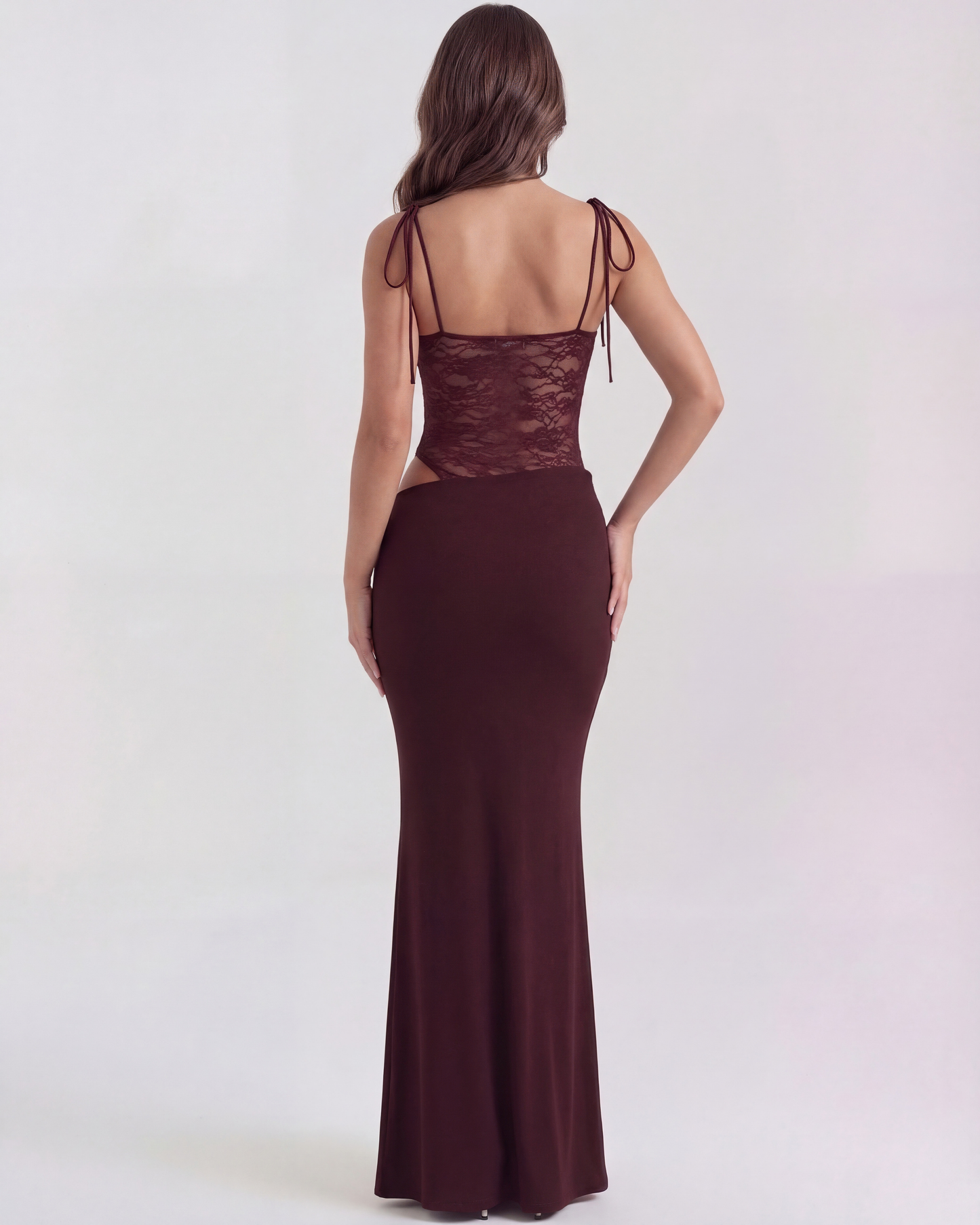VALERIA™ | Abito Lungo con Pizzo in Vita Nero