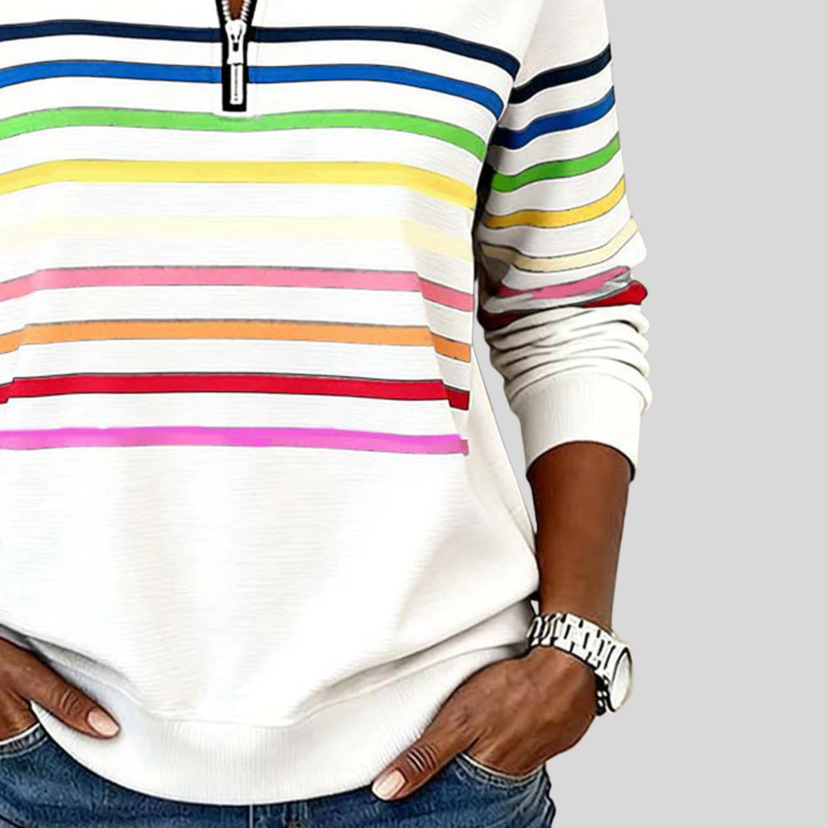 ELSA™ | Felpa con Mezza Zip a Righe Multicolore