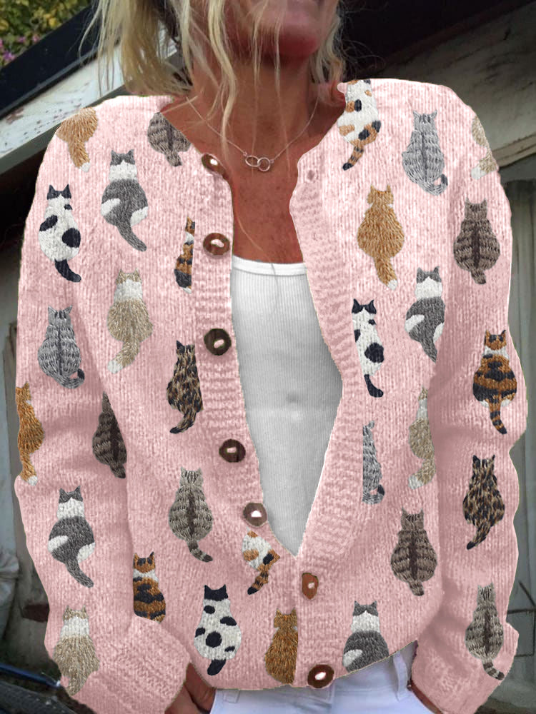 MONICA™ | Cardigan Morbido con Stampa Gatti