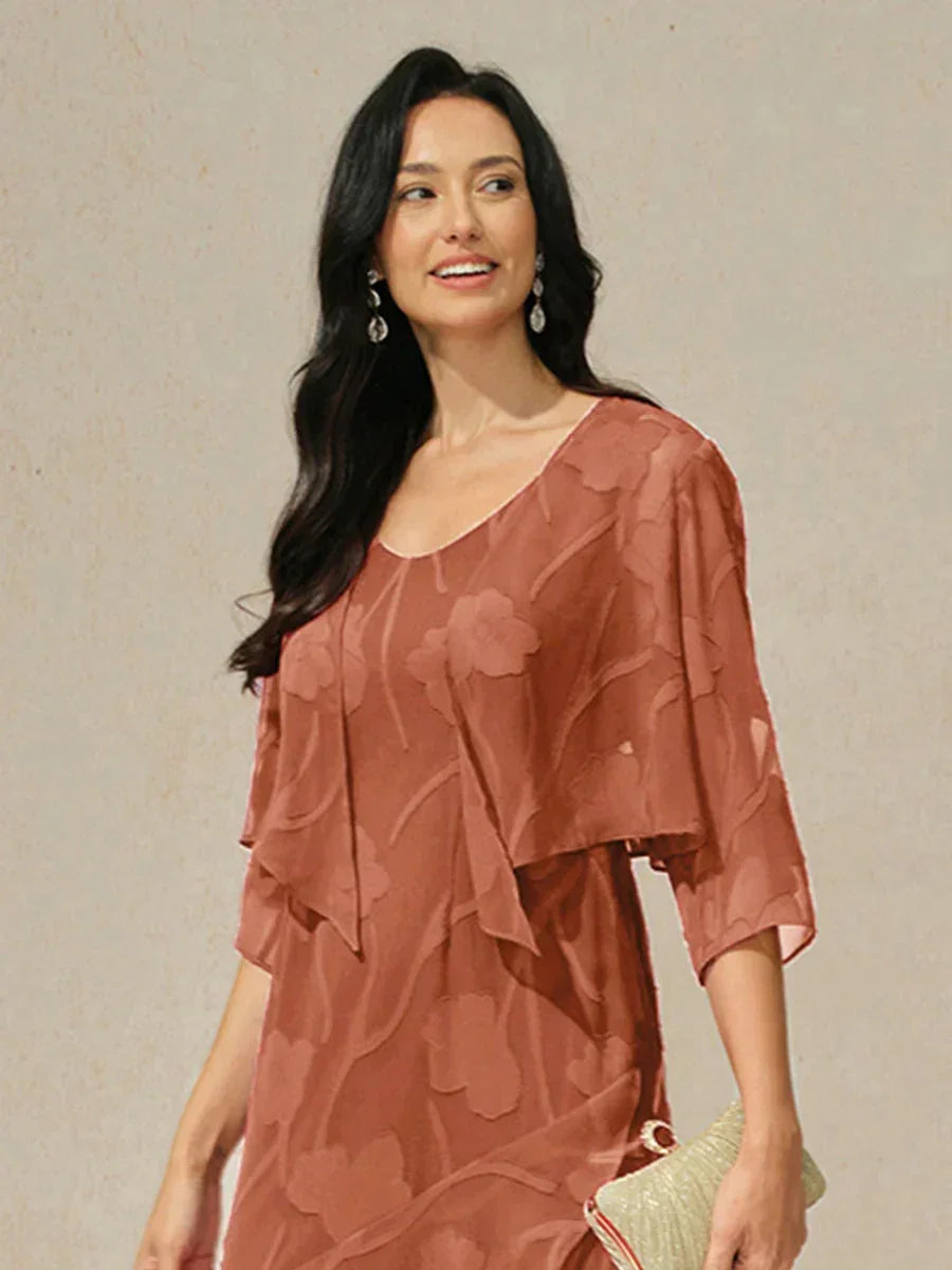 Coprispalle floreale trasparente in chiffon a 3/4 di manica