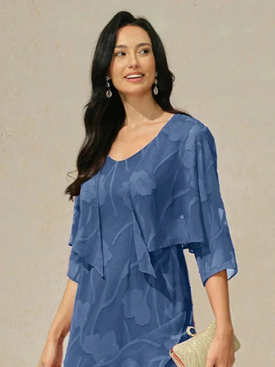 Coprispalle floreale trasparente in chiffon a 3/4 di manica