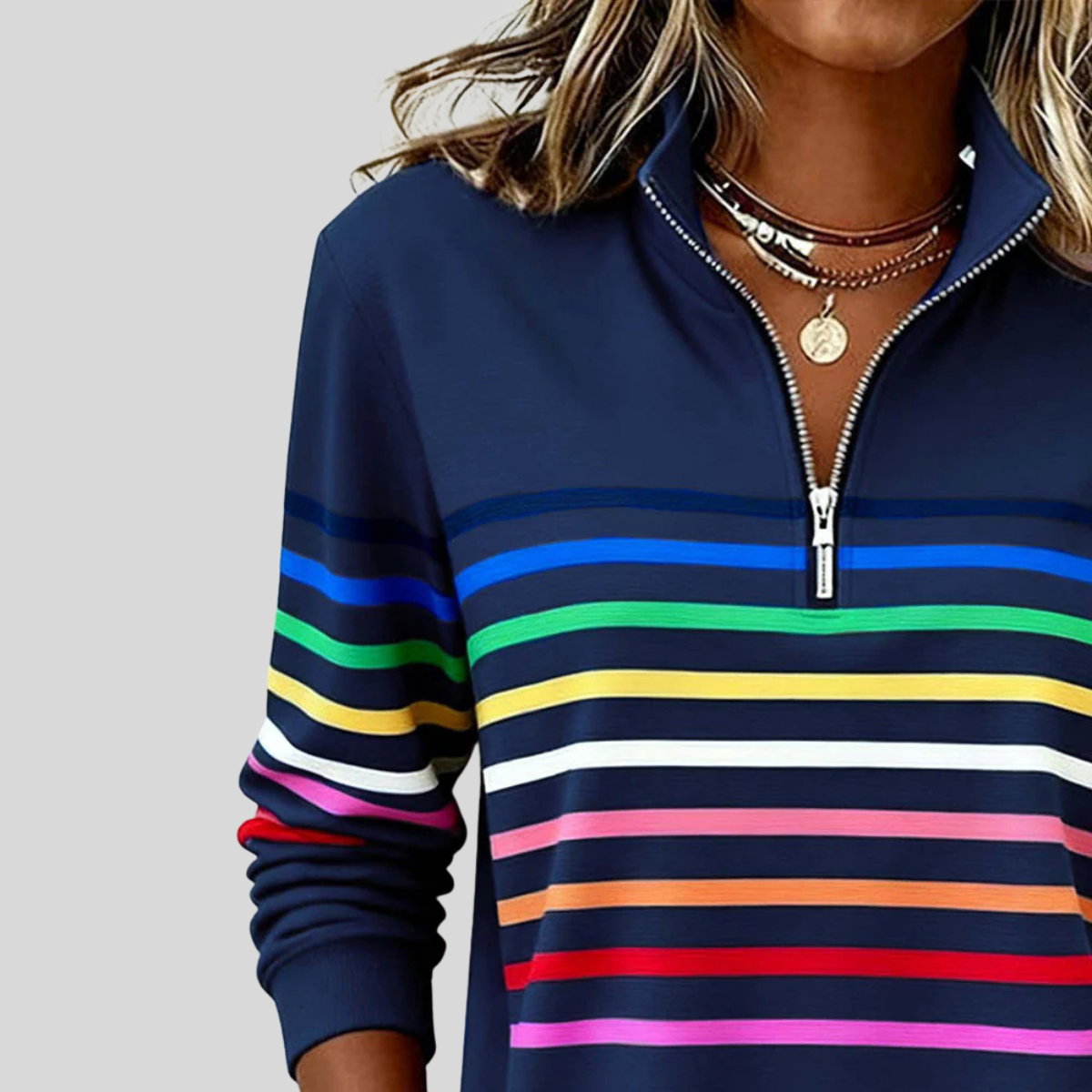 ZELINDA™ | Felpa con Zip a Righe Multicolore