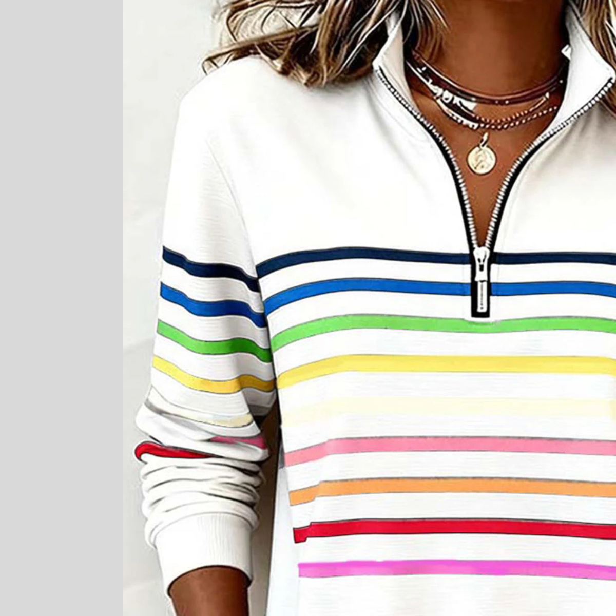 ZELINDA™ | Felpa con Zip a Righe Multicolore