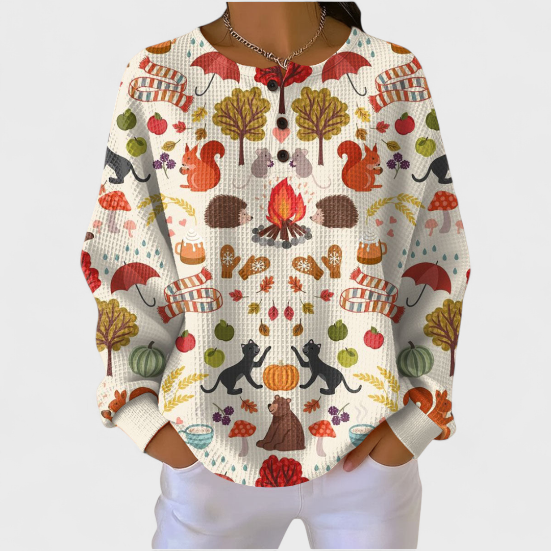 ELISA™ | Maglione Crema con Bosco Autunnale