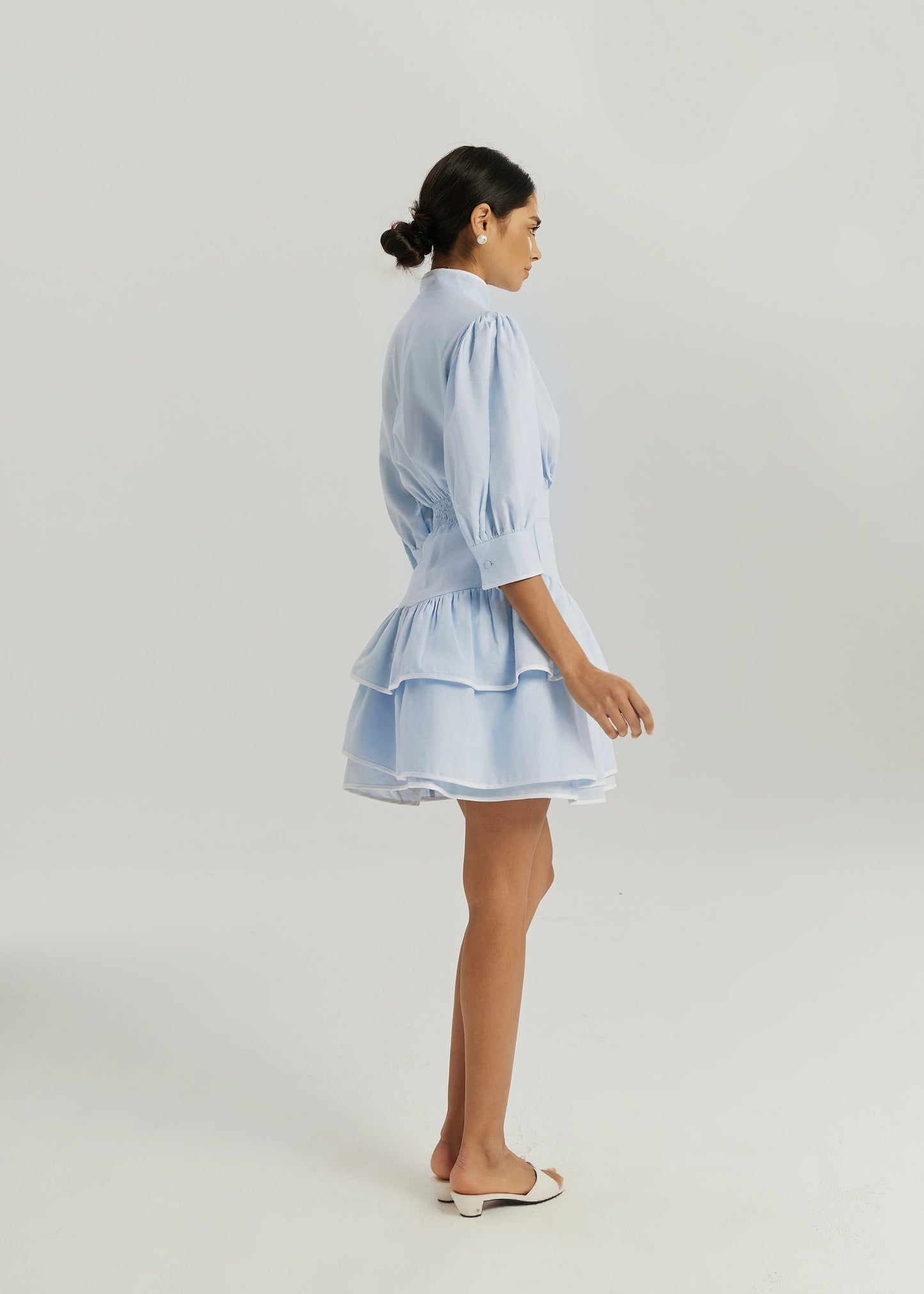 Abito Cassidy Luxe con volant | Blu/Bianco