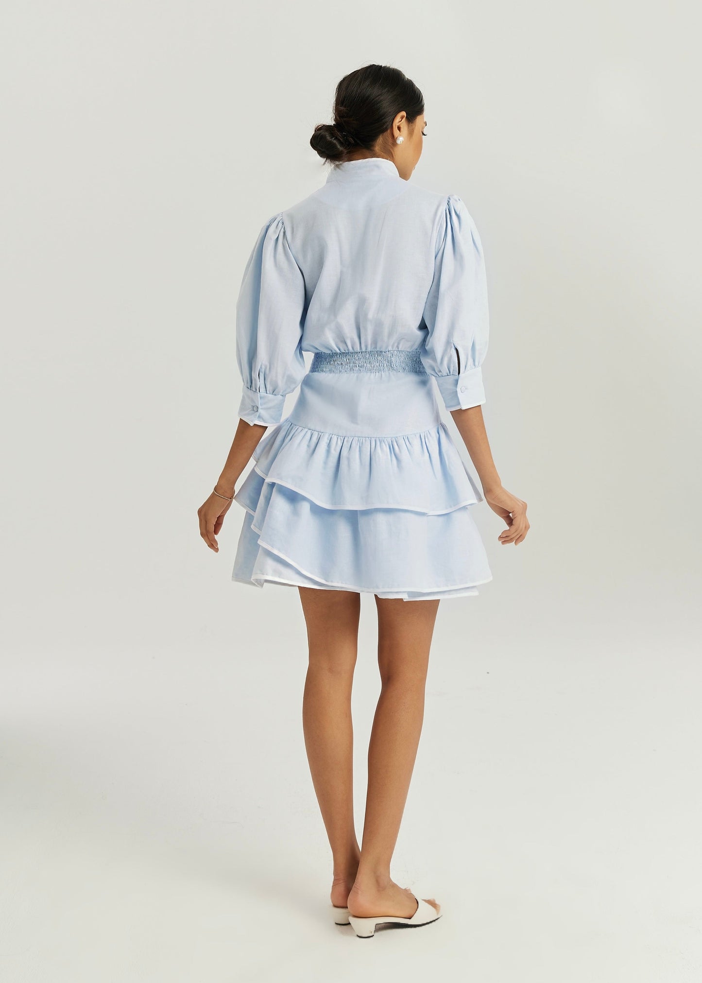 Abito Cassidy Luxe con volant | Blu/Bianco