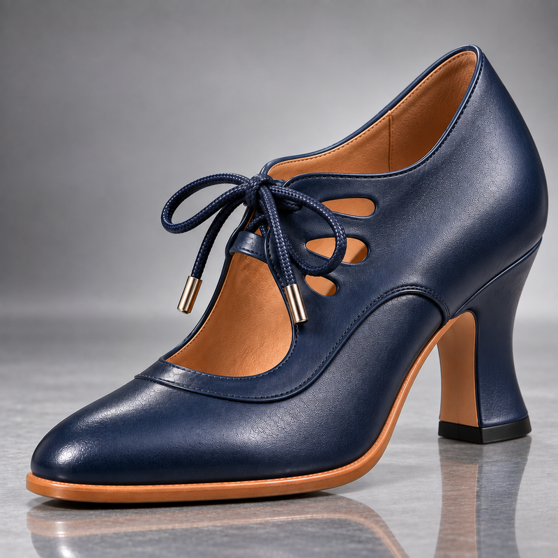 AUDREY™ | Décolleté in Pelle con Lacci e Tacco Curvo