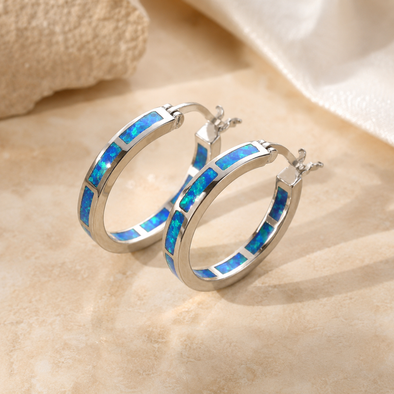GERMANA | Orecchini Chic Circolari con Opale di Fuoco Blu