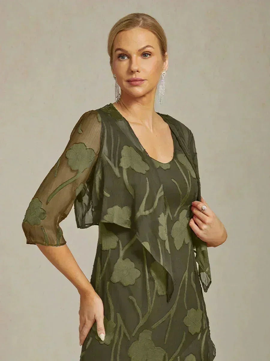 Coprispalle floreale trasparente in chiffon a 3/4 di manica