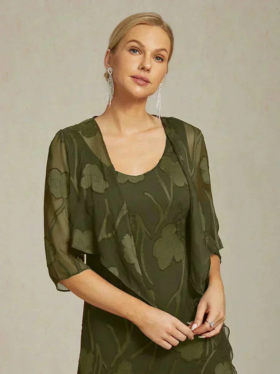 Coprispalle floreale trasparente in chiffon a 3/4 di manica