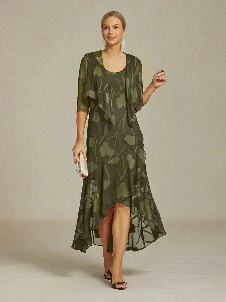 Coprispalle floreale trasparente in chiffon a 3/4 di manica