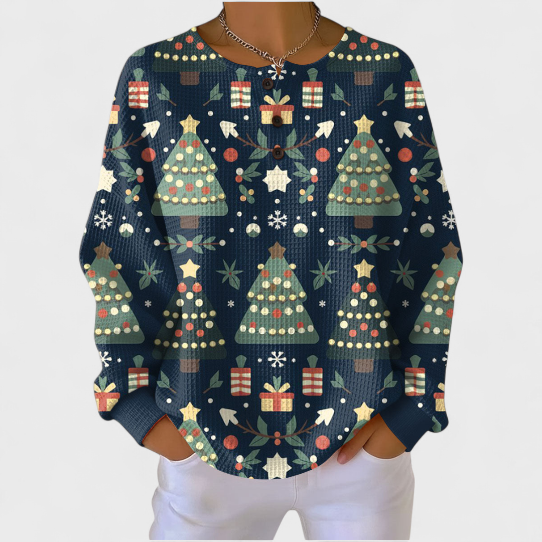 ZAIRA™ | Maglione Blu Navy con Abete di Natale
