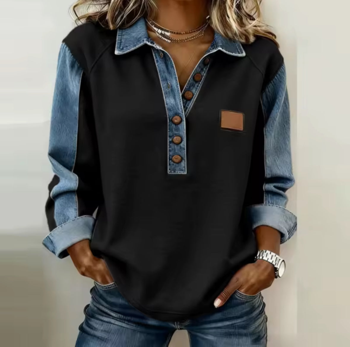 NICOLETTA™ | Maglione Bicolore con Collo Camicia