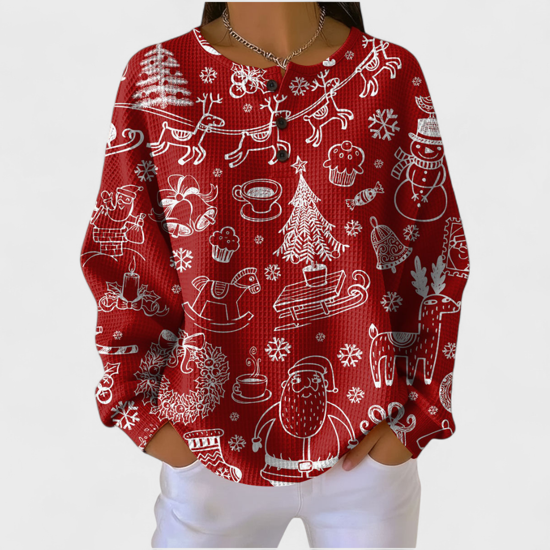 VANDA™ | Maglione Rosso con Motivo Nordico