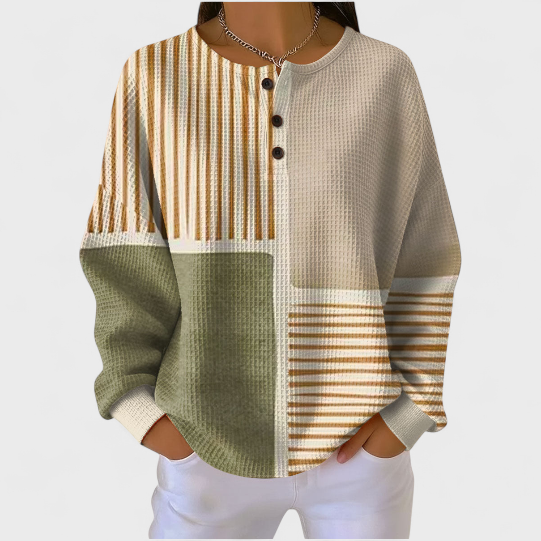 ASSUNTA™ | Maglione Beige a Righe e Patchwork
