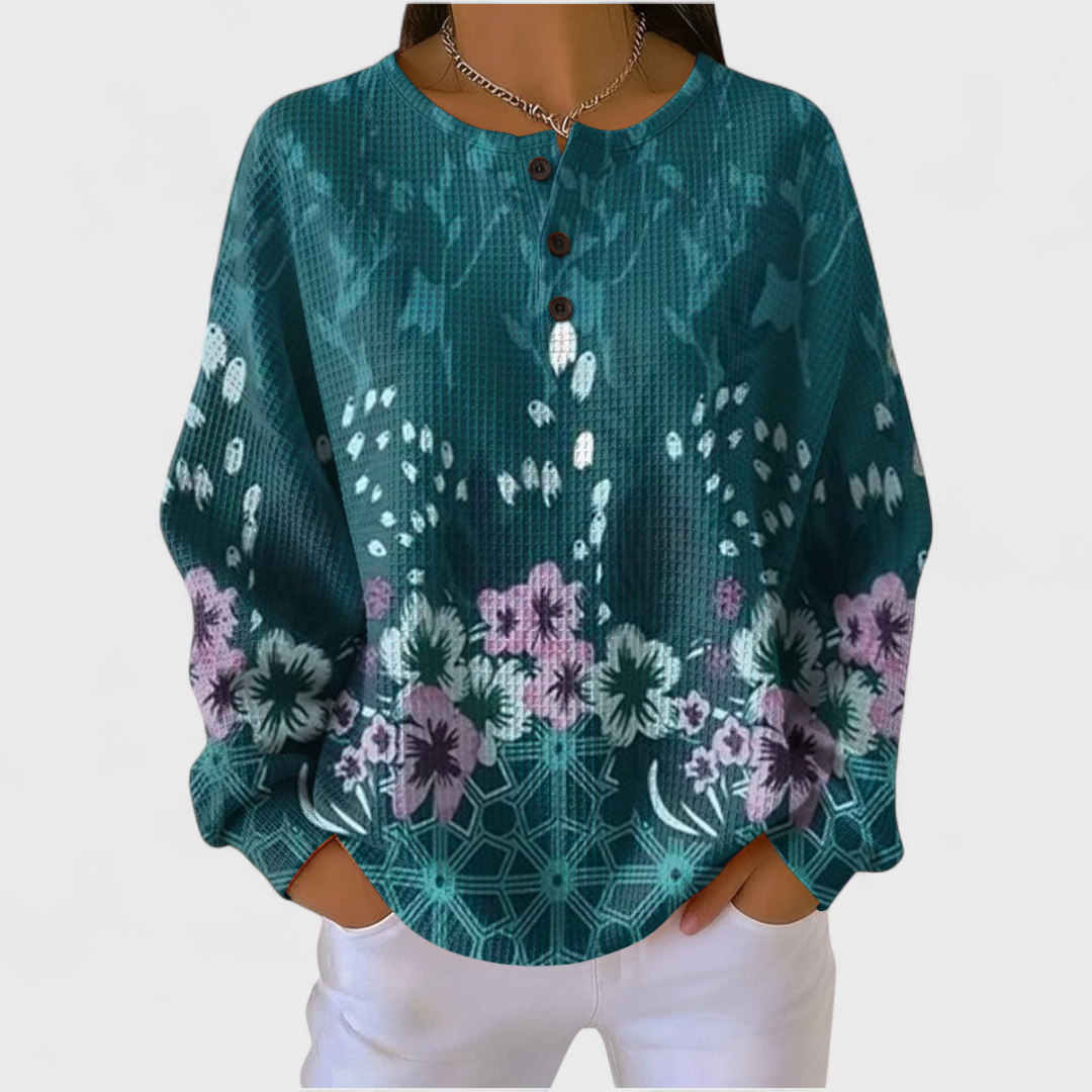 GISELLA™ | Maglione Blu Petrolio Floreale