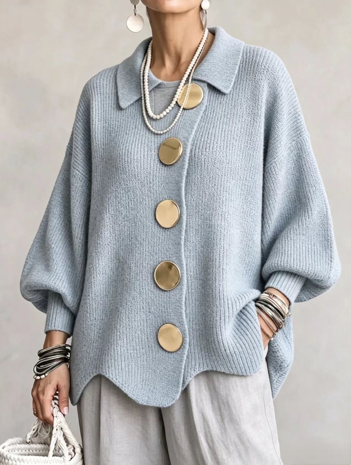 GIACINTA™ | Cardigan Oversize con Collo e Bottoni Gioiello