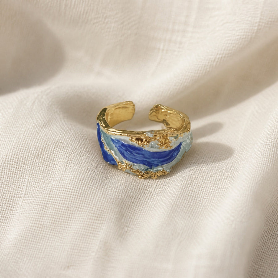 CATERINA | Anello Dorato a Onda Regolabile