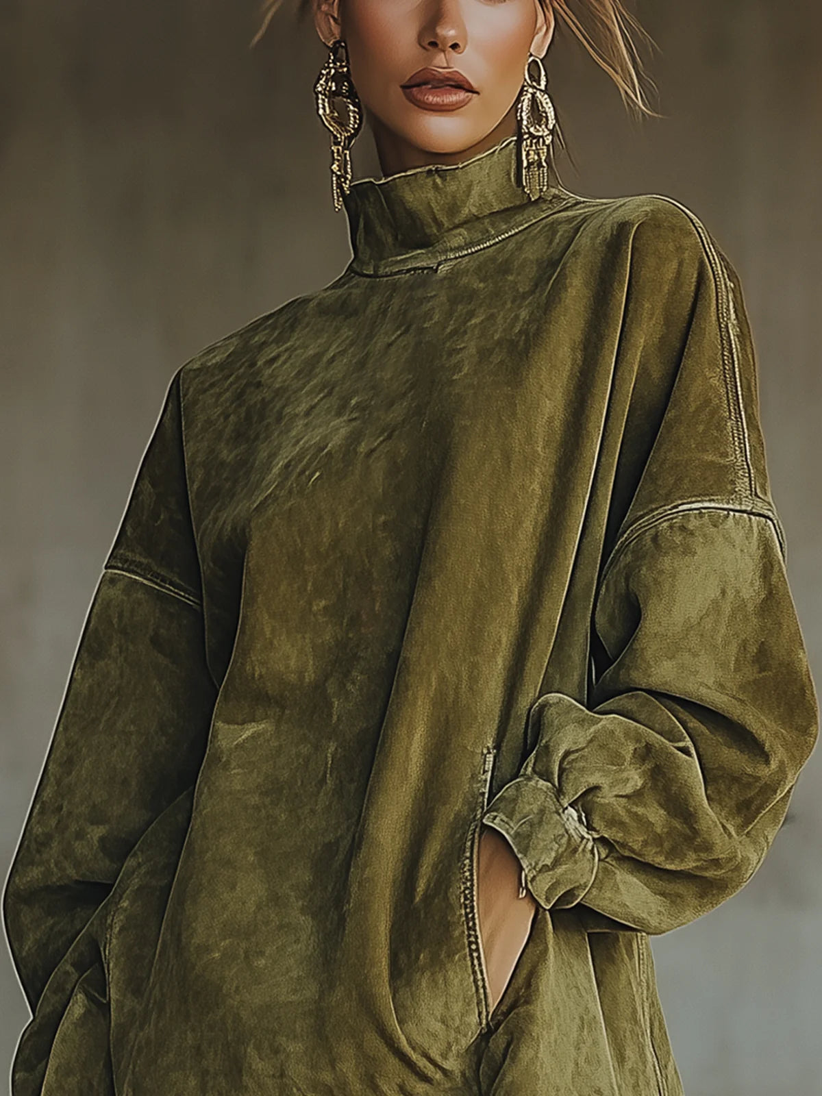 NUNZIA™ | Abito Midi con Collo Alto e Frange