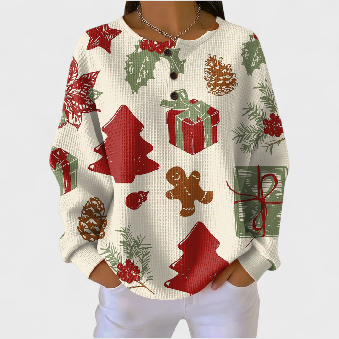 FILOMENA™ | Maglione Crema con Motivi Natalizi