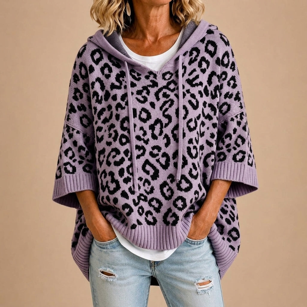GABRIELLA | Poncho in Maglia Animalier con Cappuccio