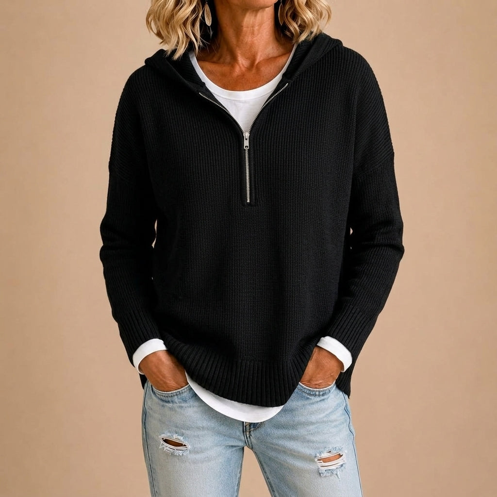 VALERIA | Poncho in Maglia con Cappuccio e Zip