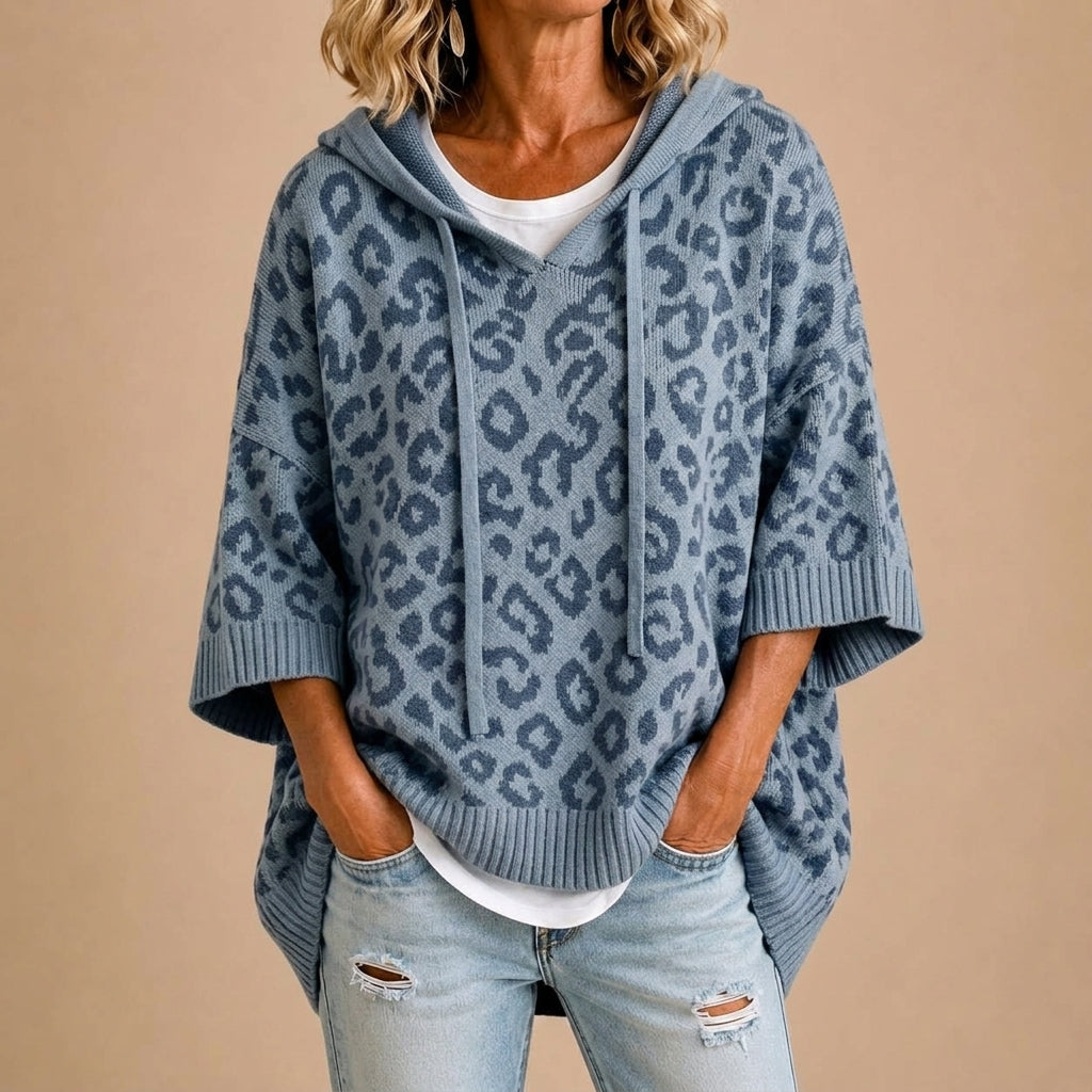 GABRIELLA | Poncho in Maglia Animalier con Cappuccio