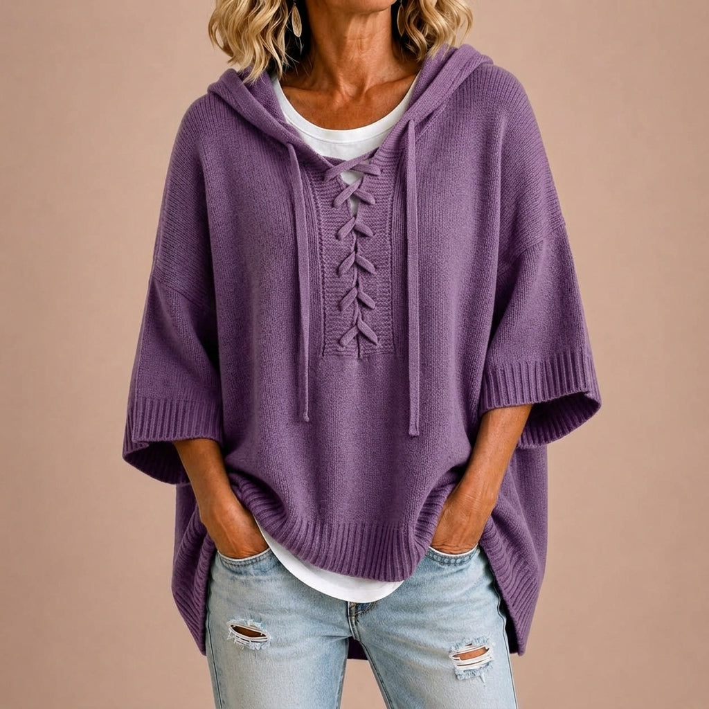 CLAUDIA | Poncho in Maglia con Cappuccio