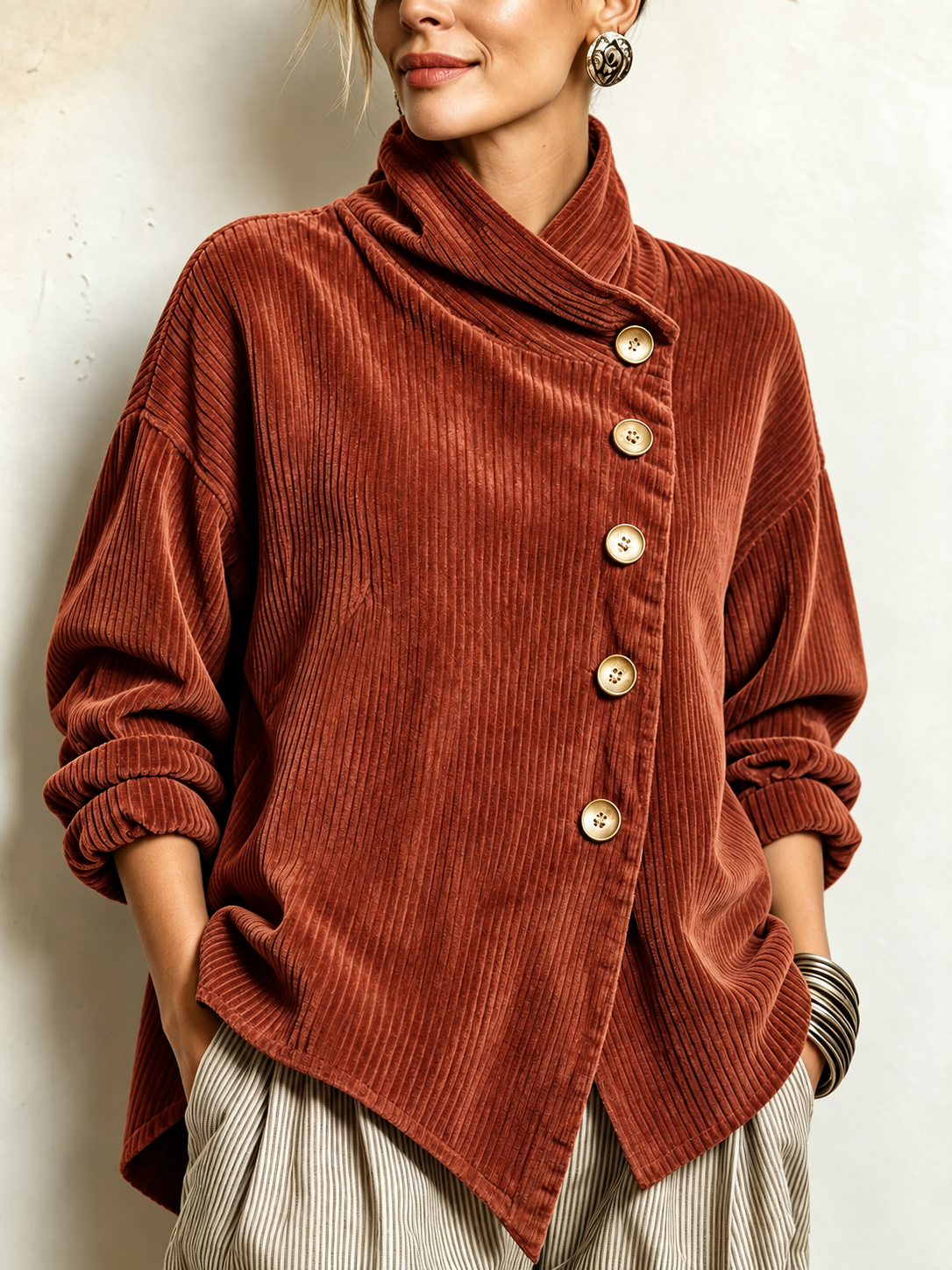 CARLOTTA™ | Camicia in Velluto a Coste con Collo Avvolgente