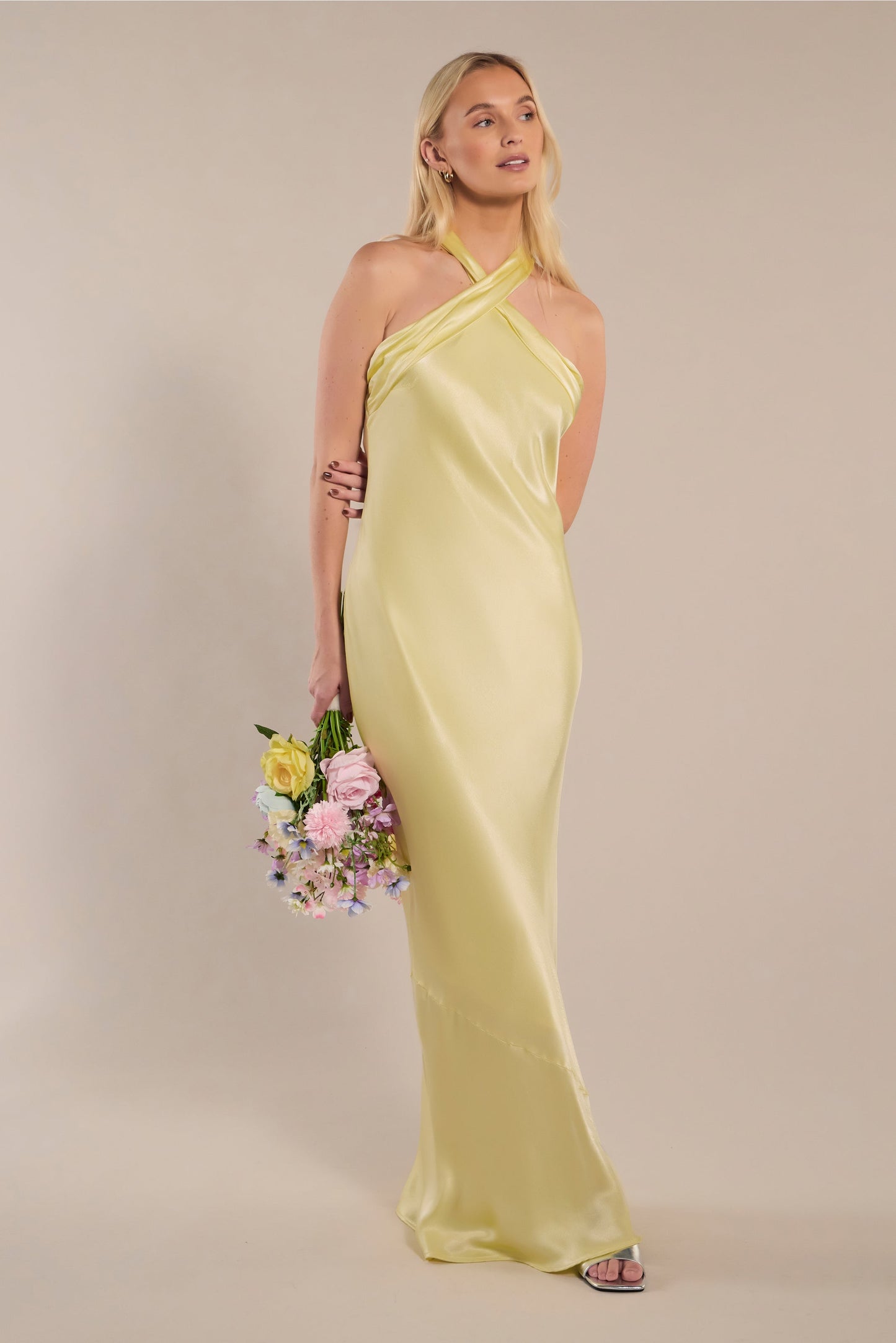Abito Roma in raso giallo Lemonade
