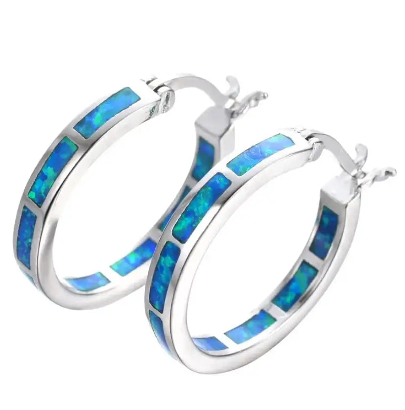 GERMANA | Orecchini Chic Circolari con Opale di Fuoco Blu