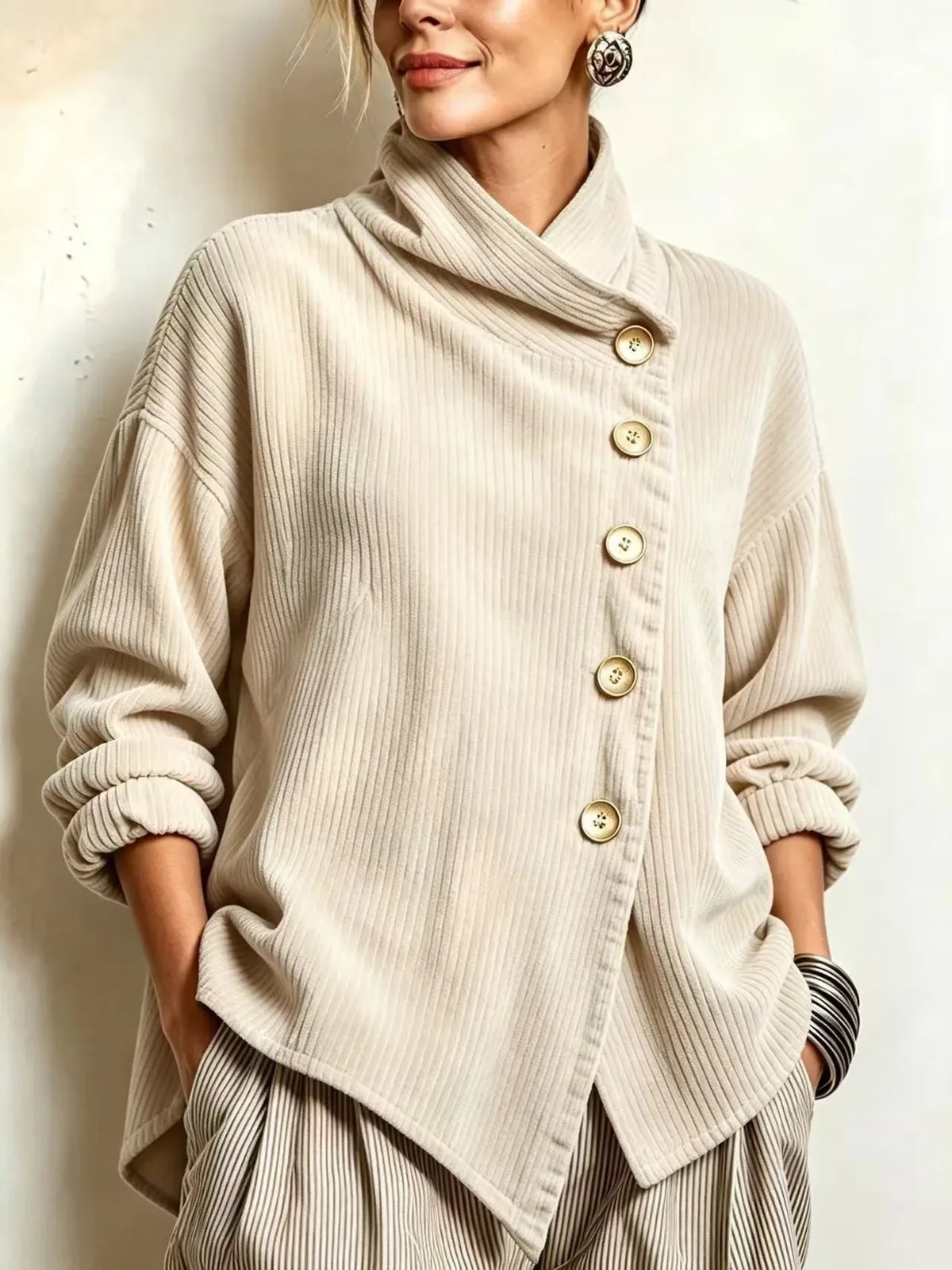 CARLOTTA™ | Camicia in Velluto a Coste con Collo Avvolgente