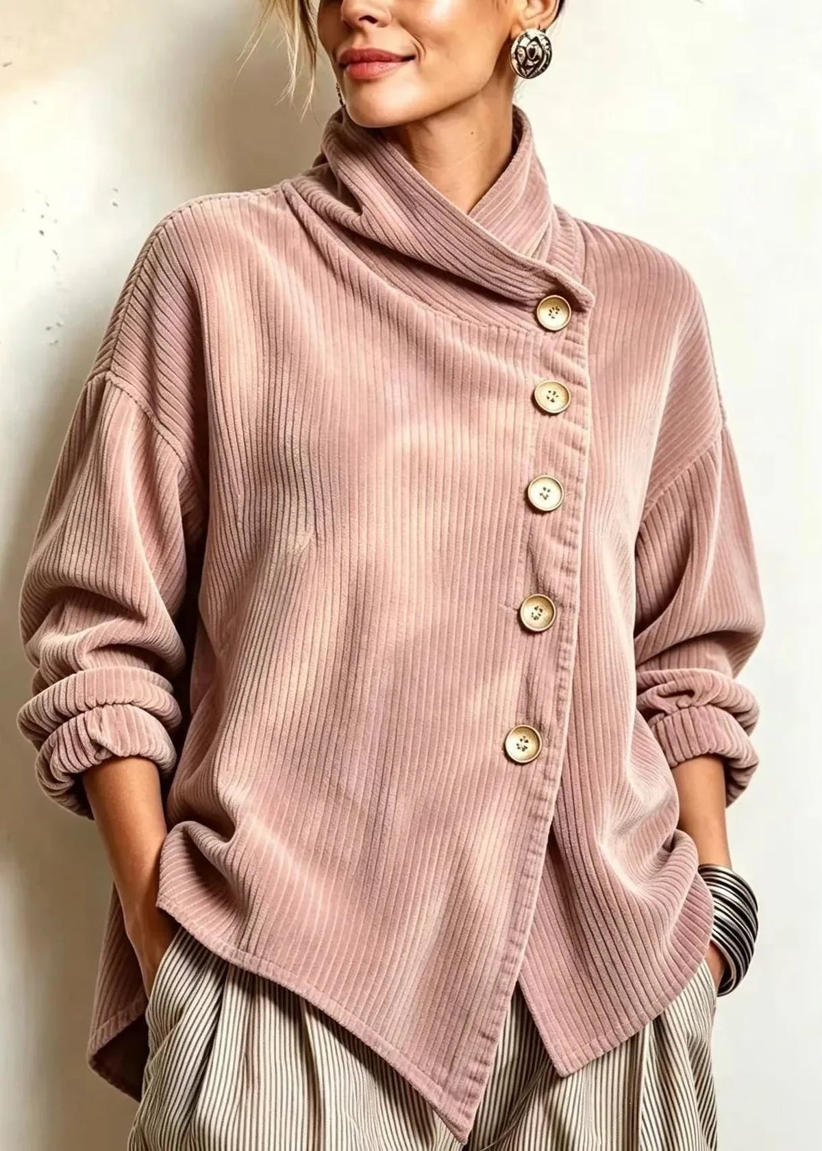CARLOTTA™ | Camicia in Velluto a Coste con Collo Avvolgente