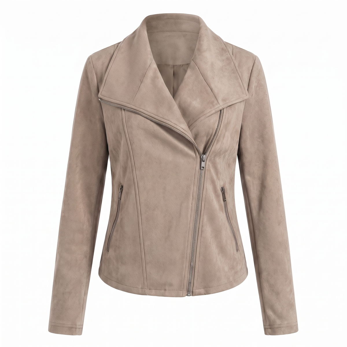 CORINNA™ | Giacca Biker Effetto Camoscio con Zip Asimmetrica